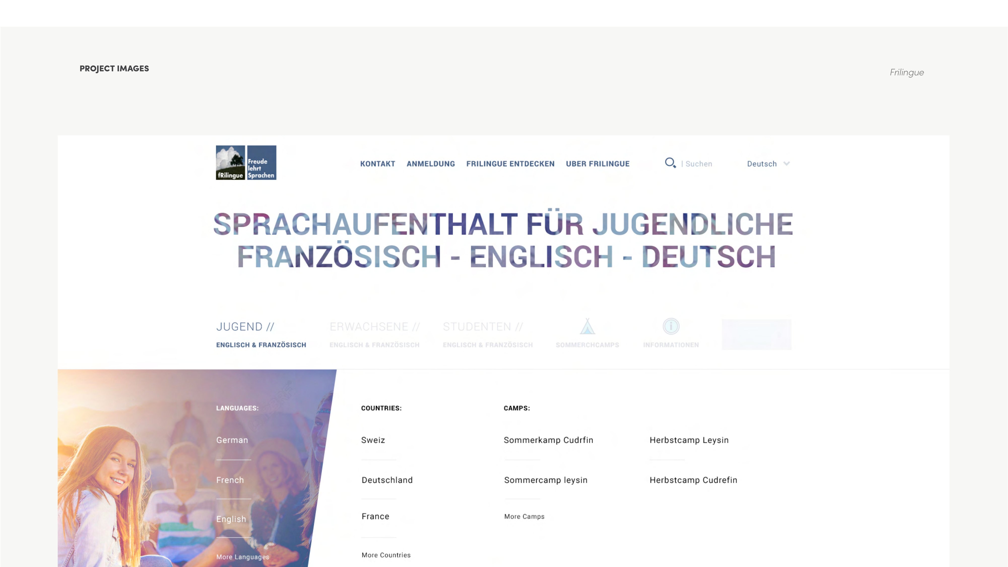 Frilingue mobile app and booking system screens