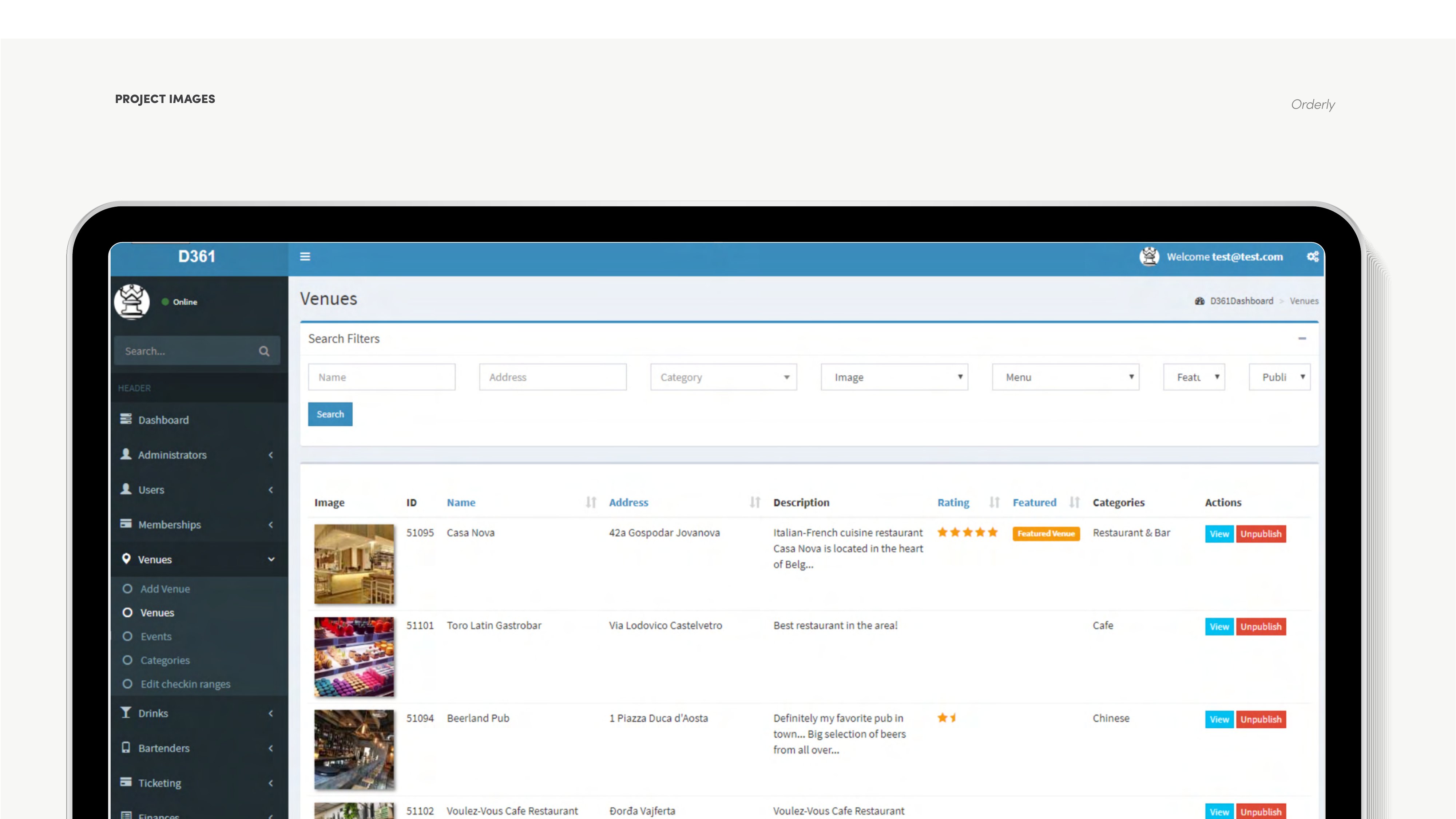 Orderly CMS dashboard for restaurant management