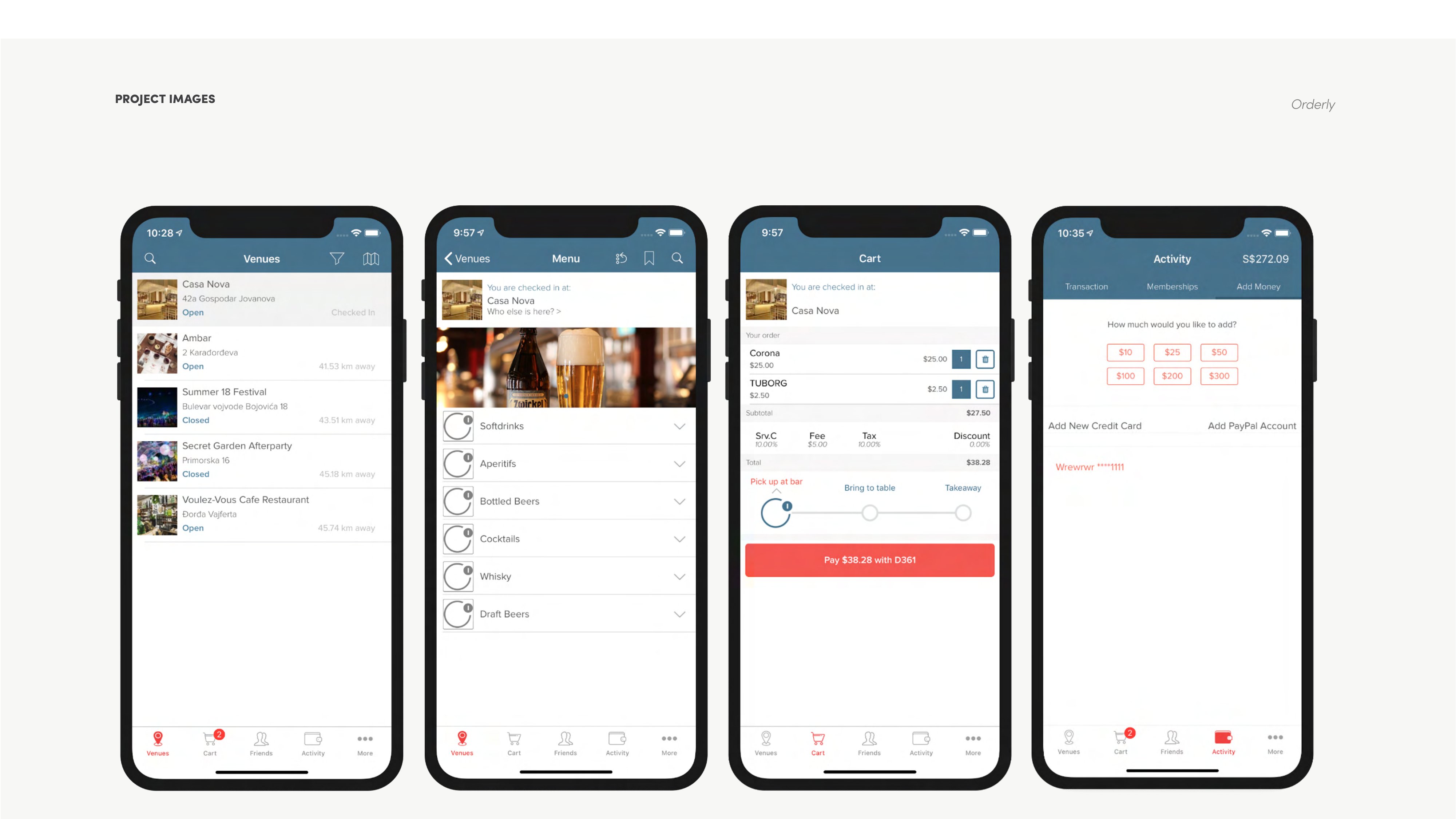 Orderly mobile app screens showing ordering flow