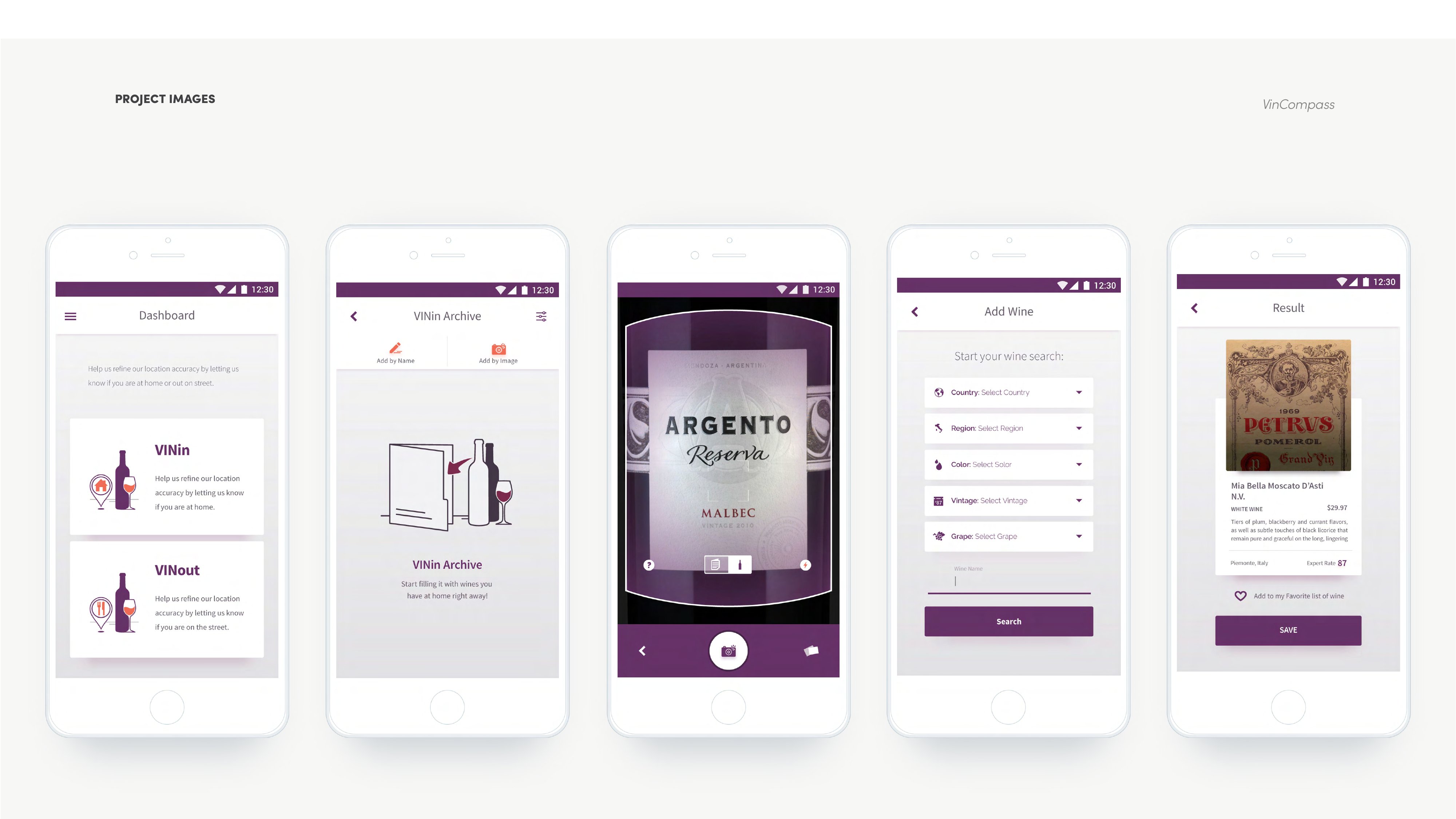 VinCompass mobile app wine discovery screens