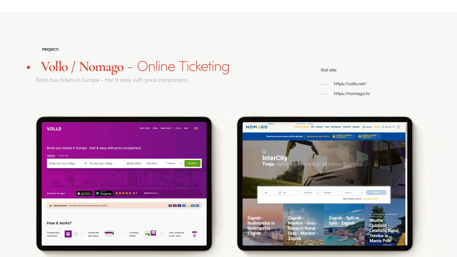 Vollo bus ticketing platform homepage